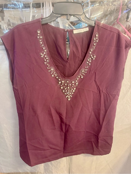 Dalia Tops - Dalia Women's Sleeveless V-Neck Top with Crystal Embellishment - Plum